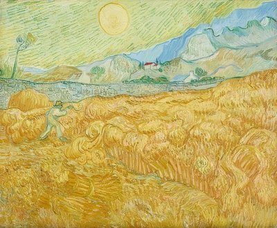 A colheita, milharal com ceifeira (la moisson). 1889 de Vincent van Gogh