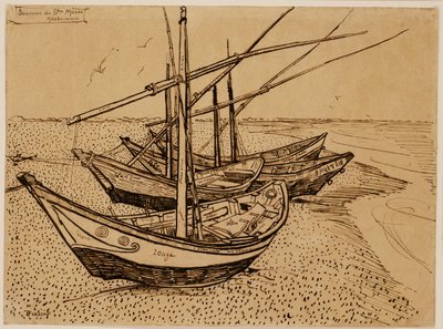 Barcos de pesca na praia de Saintes-Maries-de-la-Mer de Vincent van Gogh
