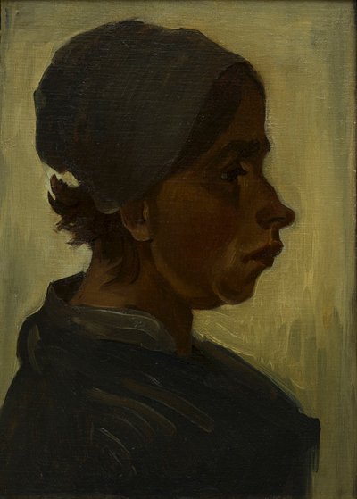 Cabeça de uma camponesa com boné escuro de Vincent van Gogh