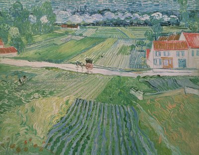 Paisagem em Auvers após a chuva (paisagem com carruagem e trem) de Vincent van Gogh