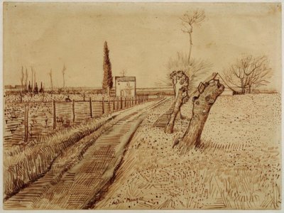 Paisagem com salgueiros de caminho e descornado de Vincent van Gogh