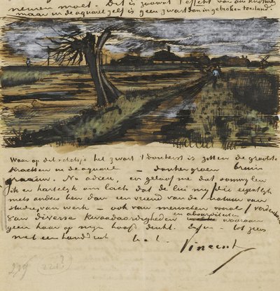 Willown (tetardo com molho). Carta a Theo van Gogh par Gogh, Vincent, van (1853-1890). Aquarela, Gouache sobre papel de Vincent van Gogh