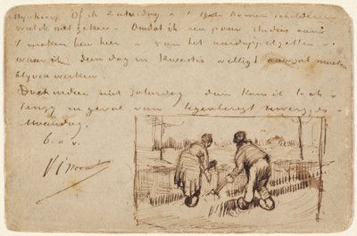 Cartão postal com dois camponeses cavando de Vincent van Gogh
