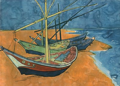 Barcos à vela na praia de Les Saintes-Maries, junho de 1888, 1947. de Vincent van Gogh