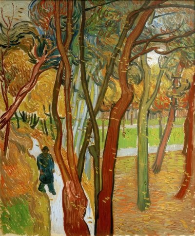 Carrinhos no parque com folhas caindo de Vincent van Gogh