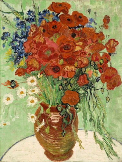 Ainda vida, vaso com margaridas e papoilas, 1890 de Vincent van Gogh