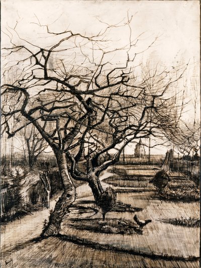 O Jardim dos Presbíteros em Nuenen no Inverno - Oeuvre de Vincent, van Gogh (1853-1890) - 1884 - Caneta, pincel, tinta sobre papel - 51,5x38 - Szepmuveszeti Muzeum, Budapeste de Vincent van Gogh
