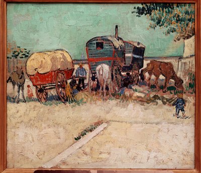 Os reboques, um acampamento de boémios nas proximidades de Arles. Pintura de Vincent Van Gogh (1853-1890) de Vincent van Gogh