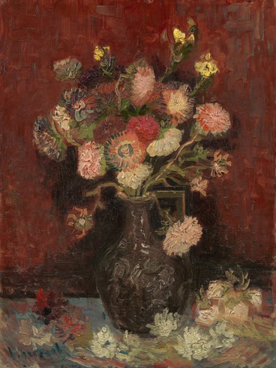 Vaso com astros chineses e gladíolos - Pintura de Vincent van Gogh (1853-1890), óleo sobre tela de Vincent van Gogh