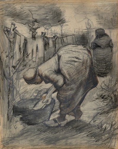 Mulher junto à banheira, num jardim de Vincent van Gogh
