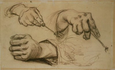 Estudo, três mãos, dois garfos de retenção F 1161r JH 746 de Vincent van Gogh