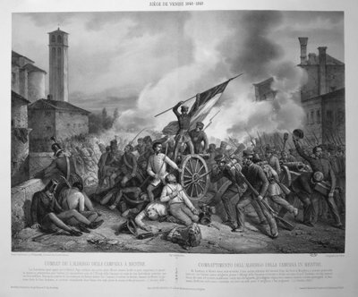 A Batalha do Albergo della Campana no Mestre em 27 de outubro de 1848 durante o cerco de Veneza em 1848-9 (litho) de Vincenzo (after) Giacomelli
