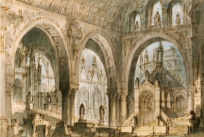 Cenografia de Francesco Bagnara para quarta cena de Capuleti e Montecchi, ópera de Vincenzo Bellini (1801-1835), interpretada no Teatro La Fenice em Veneza de Vincenzo Bellini