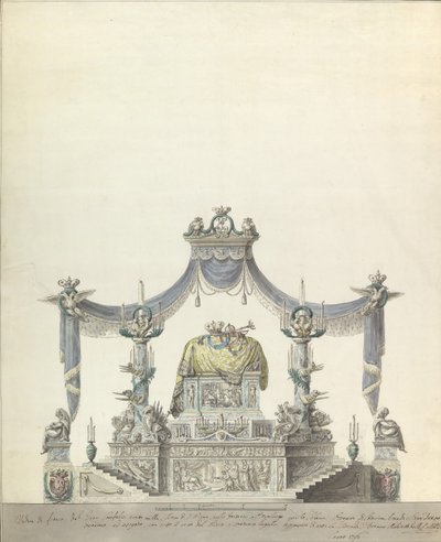 Catafalco da Imperatriz Catarina, a Grande da Rússia Elevação Lateral., 1796. de Vincenzo Brenna