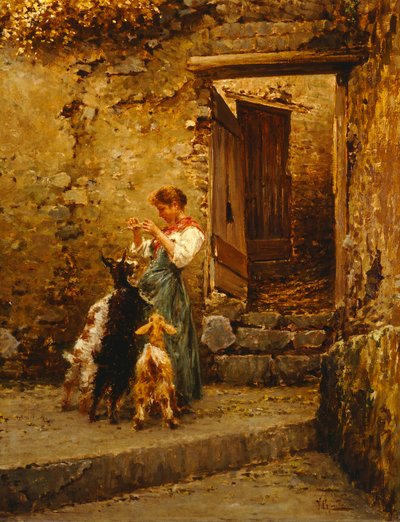 Camponês com cabras (óleo sobre tela) de Vincenzo Caprile
