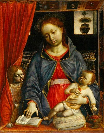 Madonna and Child with an angel, c.1479 (tempera no painel) de Vincenzo Foppa