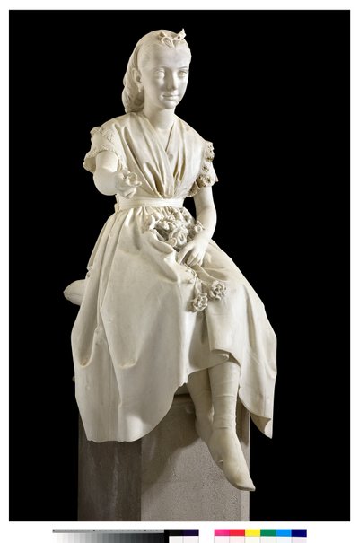 Retrato de Marquise Virginia Busti Porro como Menina ou Menina oferecendo uma flor de Vincenzo Vela