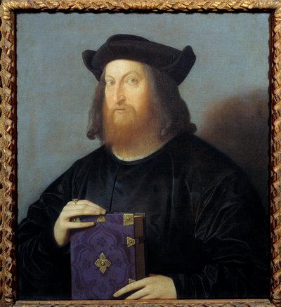 Retrato do poeta e arquiteto Giangiorgio Trissino (1478-1550). Pintura de Vincenzo Catena (1470-1531) Sol do século XV. 0,72x0,63 m - Retrato do poeta e arquitecto Giangiorgio Trissino (1478-1550). Pintura de Vincenzo Catena (1470-1531) de Vincenzo di Biagio Catena