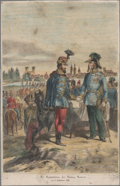 O general György Klapka rende a fortaleza de Komárom ao marechal de campo Jacob Julius von Haynau em 2 de outubro de 1849 de Vinzenz Katzler