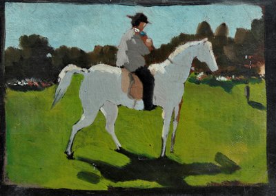 Cavalo branco com jóquei (óleo sobre papel sobre tábua) de Vito d