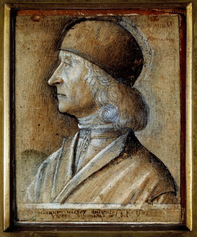 Retrato de Giovanni Bellini dit il Giambellino (1430-1516), pintor veneziano da Renascença. Desenho de Vittore di Matteo Belliniano (v.1485-1529) de Vittore Belliniano