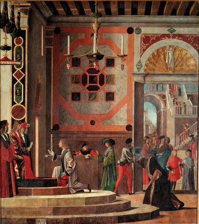 Ciclo da vida de Santa Úrsula, segunda mesa: Adeus (ou partida) dos embaixadores. (óleo sobre painel de Vittore Carpaccio
