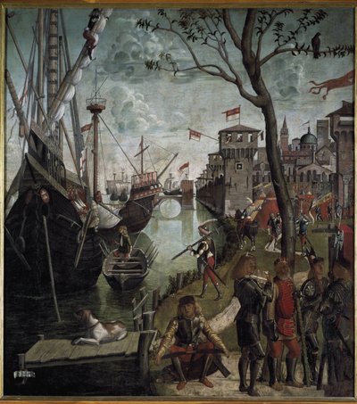 Lenda de Santa Úrsula: a chegada dos pelerins a Colónia - Óleo sobre tela de Vittore Carpaccio