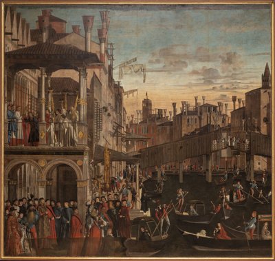 Milagre da Santa Cruz na Ponte di Rialto, c. 1496. de Vittore Carpaccio