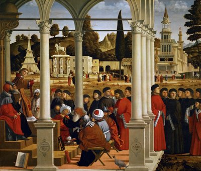 Santo Estêvão diante do Sumo Sacerdote e Anciãos do Sinédrio, 1514. de Vittore Carpaccio