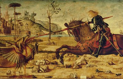 São Jorge matando o dragão, 1502-07 (detalhe de 428017) de Vittore Carpaccio
