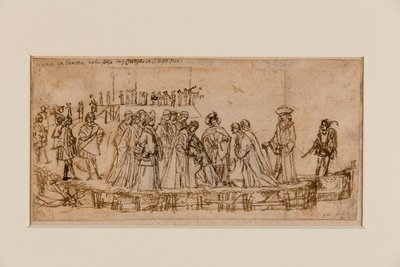 O príncipe inglês Conan despedindo-se do seu pai (caneta e tinta sobre giz sobre papel) (recto de 5933931) de Vittore Carpaccio
