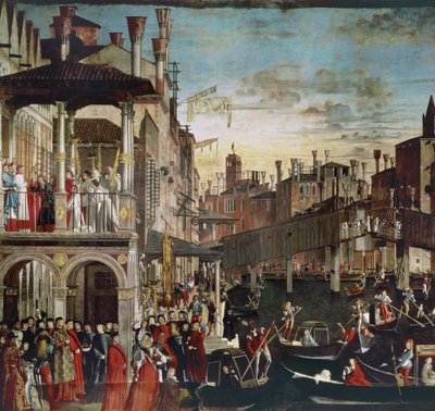 O milagre da relíquia da verdadeira cruz na ponte de Rialto, 1496 de Vittore Carpaccio