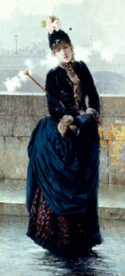 Lady on bridge em Paris por Vittorio Matteo Corcos (1859-1933), óleo sobre tela de Vittorio Matteo Corcos