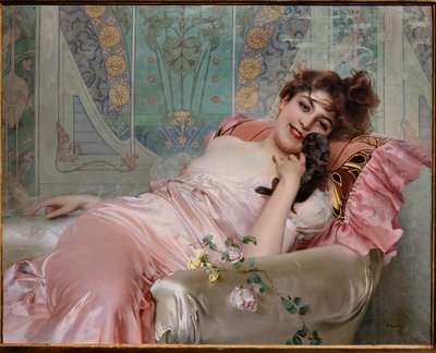 Senhora com um cãozinho de Vittorio Matteo Corcos