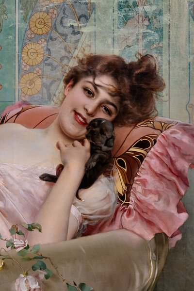Senhora com um cãozinho, detalhe de Vittorio Matteo Corcos