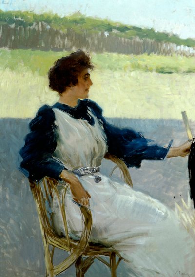 Retrato de senhora ao ar livre por Vittorio Matteo Corcos (1859-1933), óleo sobre tela, 92x64 cm, cerca de 1910 de Vittorio Matteo Corcos