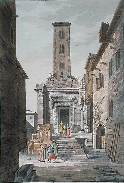Templo de Aesculapius, Split, Jugoslávia, c.1820 (gravura colorida) de Vittorio Raineri