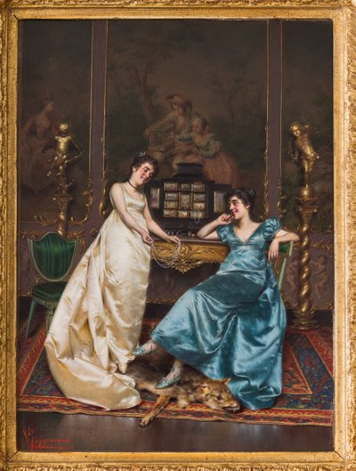 O Colar de Pérolas (óleo sobre tela) de Vittorio Reggianini