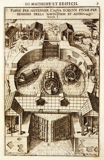 Máquina hidráulica para uma eclusa de canal ou rio, 1607 de Vittorio Zonca