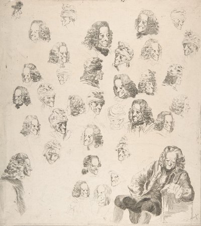 Esboços de Voltaire aos oitenta e um anos, 1775. de Vivant Denon