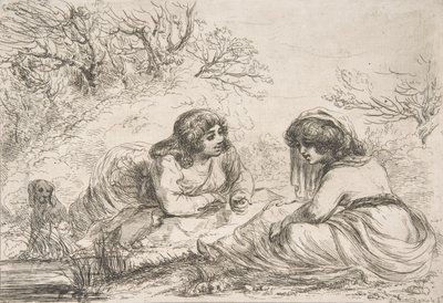 Duas mulheres em uma paisagem, 18-início do século 19., 18-início do século 19. de Vivant Denon