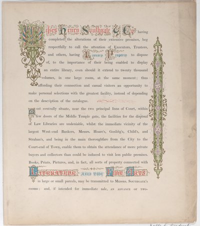 Cartão comercial para os Srs. Henry Southgate & Co., Vendedores de Livros, século XIX., de Vizetelly and Company