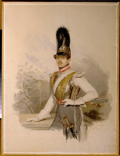 Retrato do Conde Valentin Grigoryevich Stroganov (1801-1833) (retrato do Conde V.G.Stroganov). de Vladimir Ivanovich Hau (Gau) (1816-1895), aguarela sobre papel, antes de 1832 Arte russa de Vladimir Ivanovich Hau