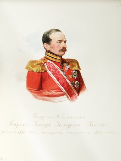 Retrato do Barão Iosif Iosifovich von Velio (1795-1867) (Do Álbum dos Guardas Imperiais) - Hau (Gau), Vladimir Ivanovich (1816-1895) - 1846-1849 - Aquarela sobre papel - Institut of Russian Literature IRLI ( Pushkin-House), São Petersburgo de Vladimir Ivanovich Hau