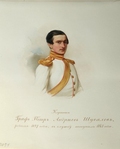 Retrato do Conde Pyotr Andreyevich Shuvalov (1827-1889) (Do Álbum dos Guardas Imperiais) - Hau (Gau), Vladimir Ivanovich (1816-1895) - 1846-1849 - Aquarela sobre papel - Institut of Russian Literature IRLI ( Pushkin-House), São Petersburgo de Vladimir Ivanovich Hau