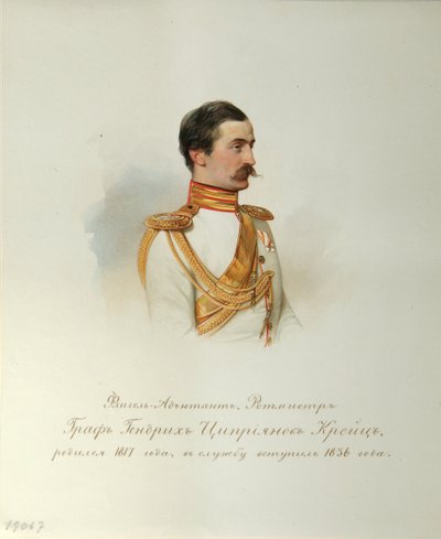 Retrato do Conde Heinrich Cyprianovich von Kreutz (Do Álbum dos Guardas do Cavalo Imperial) - Hau (Gau), Vladimir Ivanovich (1816-1895) - 1846-1849 - Aguarela sobre papel - Institut of Russian Literature IRLI (Pushkin-House), São Petersburgo de Vladimir Ivanovich Hau