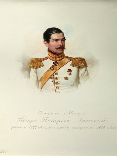 Retrato do General Pyotr Petrovich Lanskoy (1799-1877) (Do Álbum dos Guardas do Cavalo Imperial) - Hau (Gau), Vladimir Ivanovich (1816-1895) - 1846-1849 - Aguarela sobre papel - Instituto de Literatura Russa IRLI (Pushkin-House), São Petersburgo de Vladimir Ivanovich Hau