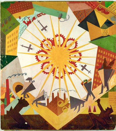 Cenário da obra do artista Mystery Bouffe (guache, lápis sobre papel) de Vladimir Mayakovsky