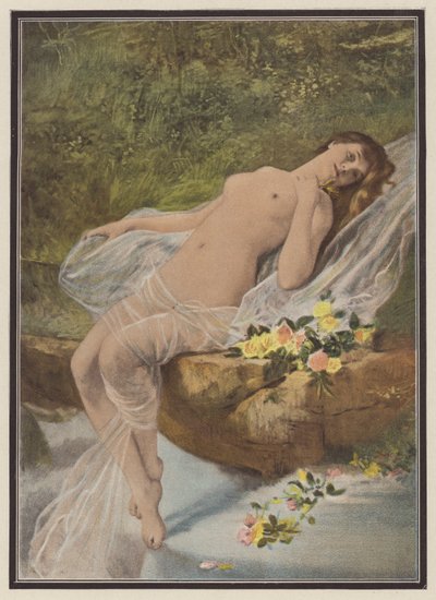 Mulher com flores (lito colorido) de Vlaho Bukovac
