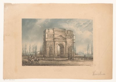 Paisagem mostrando o arco triunfal de Orange com viajantes
Laranja. (Arco de Triunfo) (título sobre o objecto) de Vogel (prentmaker)